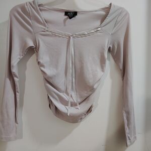 Chic Soft Pink Long Sleeve Ribbed Top
